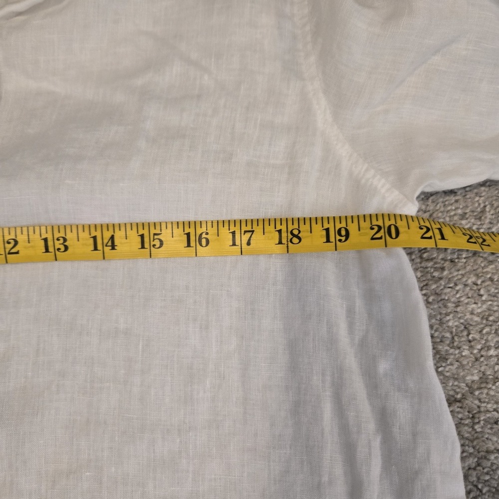 Tahari Womens Lagenlook Size L 100% White Linen Shirt Tunic Top Roll Tab Sleeve - Picture 6 of 7